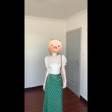 Ultra-Good View Of The Unique Beautiful V-Neck Bubble Sleeve Shirt For Women's Summer New Green Floral Skirt Set