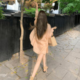 Gentle Style Suit Temperament Loose Long-Sleeved Shirt Women's Summer New High-Waisted Thin Shorts Set