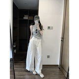 Summer Atmosphere Is Beautiful Wearing A Korean Slimming Knitted Vest White Broad Leg Casual Pants Set Woman