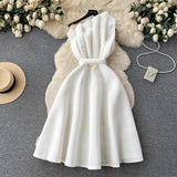 High-End Party Dress Dress Women's Summer French Collared Shoulder Bubble Sleeve High Waist Fork Banquet Dress