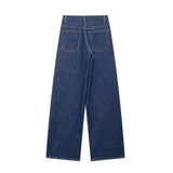 Autumn 2025 New Women's Asymmetrical Double-Legged High-Waisted Denim Straight Trousers