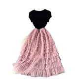 Light Luxury High-End Dress Women's Summer Mesh Stitching Design Feel Waist Thin Super Fairy Long Dress