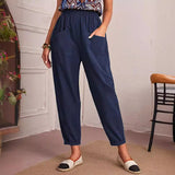 New Four-Season Cotton Nine-Point Trousers Loose Waist Slacks Slant Pocket Trousers Women