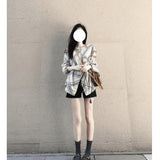 2025 Summer High-End Personality Romantic National Style Totem Shirt Jacket High-Waisted Casual Shorts Set