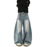 Gradient Retro Broad-Legged Jeans Design Feel Small Cat Bends Trousers Hanging Trousers Trousers
