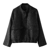 Autumn New Women's Street Personality Gold Beads Jacket Pocket Coat