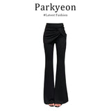 Korean Long-Sleeved Polo Shirt Shirt Black Fake Two-Piece Suit Pants Two-Piece Suit