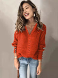 Autumn/Winter 2025 New Lace V-Necked Jacket Sweater Lady Loose Long-Sleeved Solid-Colored Sweater
