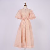 Summer Court Style High Design Feeling Heavy Industry Nail Drill Short Sleeve Single Buckle Dress + Sling