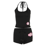 Spring 2025 Women's New Hanging Neck Repair Vest Low-Rise Ass Tight Shorts Set