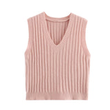 College Style Knitted Sweater Vest Women Lazy Brown Spring Dress New Folded Cloth Women