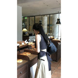 Korean Sexy Babes POLO Necked Striped Slings With Casual Trousers Two-Piece Suit Ins