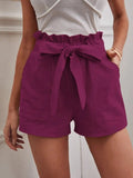 New 2025 Summer Women's Loose Flax Leisure Shorts Pocket Solid Colored High-Rise Broad Legs