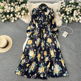 Dress Women's Autumn Dress 2025 New Heavy Industry Pressed Long Printed Chiffon Dress Sweet Holiday Dress