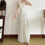 2025 Spring And Summer New Women's Dress French Sister Bo Dot Hanging Neck Dress Women's High Sense V To Receive The Waist Big Swing