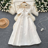 Famous Elegant Dress Women's Dinner Party Dress Hearty Shoulder V Neck Waist Temperament Elegant Swing