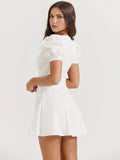 2025 New Women's White French Sexy Short Dress V Neck Bubble Sleeve Summer Dress