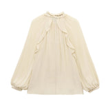 Spring 2025 New Fashion Bow Tie With Folded French Lantern Sleeve Shirt
