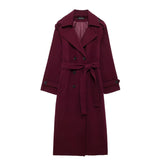 2025 Women's Autumn Classic New Double Buckle Belt Long Hair Coat