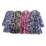 Shirt-Style Single-Dlong Short Dress 2025 Spring/Summer V-Neck Print Long-Sleeved Loose Miniskirt