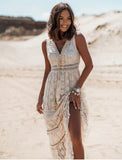 2025 Summer Temperament Bohemian Long Dress Burst Women's Lace Splicing Big Swinging Clothes