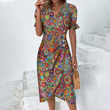 A Large Number Of New 2025 Summer Hot Sales Geometric Collage Bubble Sleeve Irregular Pendulum Dress
