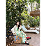 Summer Brip Windy Fashion Pure Color V-Neck Hollow Long Sleeve Sunscreen Sling Sling Vest Design Half-Body Dress Woman