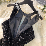 Light Luxury Thousand Gold Wind High-End Hanging Neck Dress Women's Summer Glide Diamond Design Niche Temperament Ass And Hip Skirts