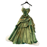 French Goddess Fan Design Sense Square Neck Sling Sling Sling Folds To The Waist Lotus Leaf Dress Girl Dress Dress