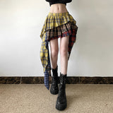 Fashion 2025 Autumn And Winter New Women's Retro Color Lattice Print Irregular Design Half-Dress Dress Woman