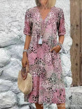 2025 New Printed Summer V-Neck Casual Holiday Bag Dress Home Clothes Women