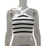 2025 Summer New Striped Cross Hanging Neck Sexy Knitting Bottom Bra Wear Vest Women's Clothing