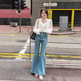 Water Wash Light Blue High Waist Slim Slim Skinny Micro-Horn Jeans Women Spring And Autumn New Small Horses Hoes Long Pants