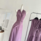 New Femininity Purple V-Necked Neck Dress Female Design Feel Belt Strap Vest Skirt
