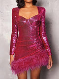2025 Fashion Glide Feathered Long-Sleeved Ostrich Hair Dress Dress Dress Exclusively