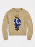 New Women's Clothing Cartoon Bear Round Collar Long-Sleeved High-Necked Loose Knitted Sweater For Autumn And Winter 2025