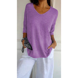 Knitted Casual Sweater Basic Thin V-Neck Seven-Sleeve Solid Female Bottoming Shirt Ice Cream Color