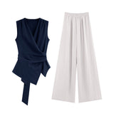 Real Price Korean High-End Wearing Strap Design Sense V Collar Sleeveless Vest Straight Slack Suit Women