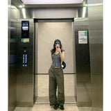 Korean Temperament Lattice Square Collared T-Shirt Woman 2025 Summer To Collect Thin Niche Blouse Broad Leg Slack Suit