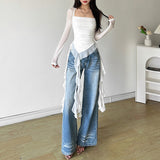 In The Autumn Of 2025, The New Women's Hottie Sexy Square Collar Perspective Repair On The Body Of The Mole Side Irregular T-Shirt