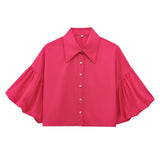 Multi-Color Short Top 2025 Spring Five-Sleeve Retro Temperament Bubble Sleeve Loose Shirt