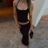 Fashion 2025 Spring And Summer New Women's Tight-Luck Neck Small Vest Sexy Hot Girl Fishtail Skirt Suit