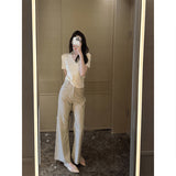 Korean High-End Micro-Sleeking Casual Pants Women 2025 Spring New Slim Slim High Waist Loose Straight Broad Leg Pants