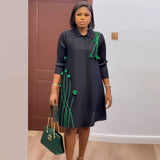 Folded Large-Size Dress New 2025 Autumn Dress Collar Print Loose Large-Size Fat MM Thin Single-Drinker