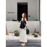 Design Sense Of The Color Stripe Splicing Sleeveless Sling Vest A Set Of Top Women Loose Thin A Word Half-Body Skirt Suit