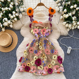 Small French Design Three-Dimensional Flower Net Embroidery To Recupers With A Sling A-Word Dress Skirt