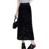 Large-Size Micro-Fat Mm2025 Spring New High-Waisted Bright Split-Dress Woman This Year's Popular A-Word Long Skirt