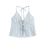 Spring New Women's Fashion Design Hit The Color Stripe Hanging Neck Slings