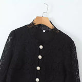 Spring 2025 New Women's Fashion Simple Collar Long-Sleeved Lace Shirt Top