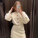 Women's Clothing 2025 Spring New Flower Button Decoration Knitted Shirt Skirt Set